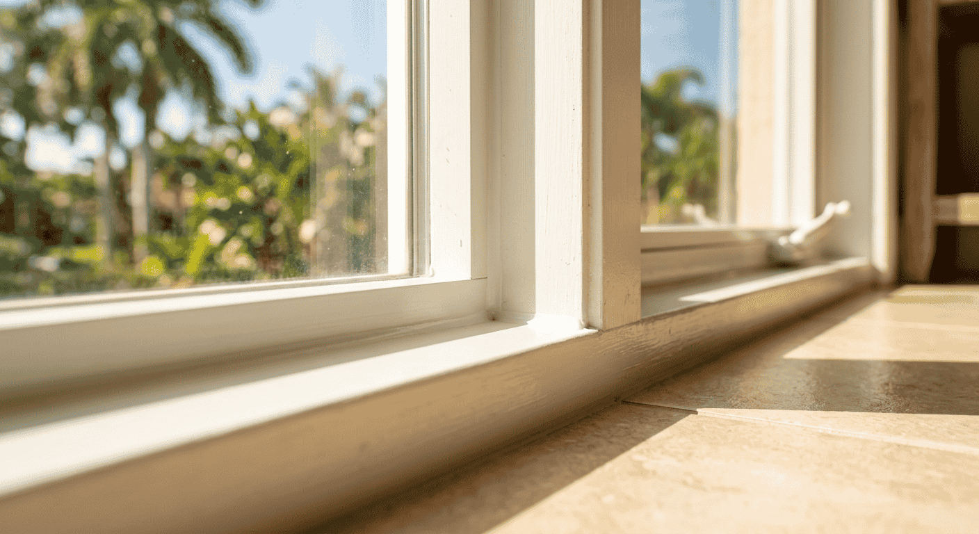 Clean window caulking finish on Florida home